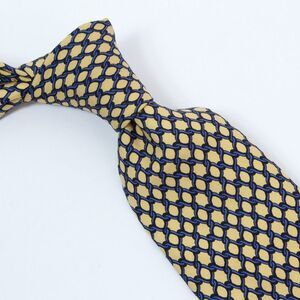 Turnbull & Asser Silk Tie Yellow Blue Chain Link Made in England Prince of Wales